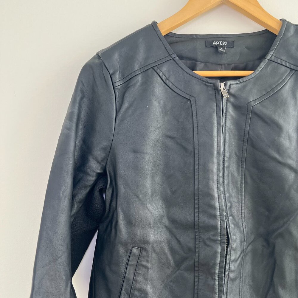 Apt 9 Faux Leather‎ Moto Jacket Black Stretch Sleeve Minimalist Zip Small - Picture 5 of 11